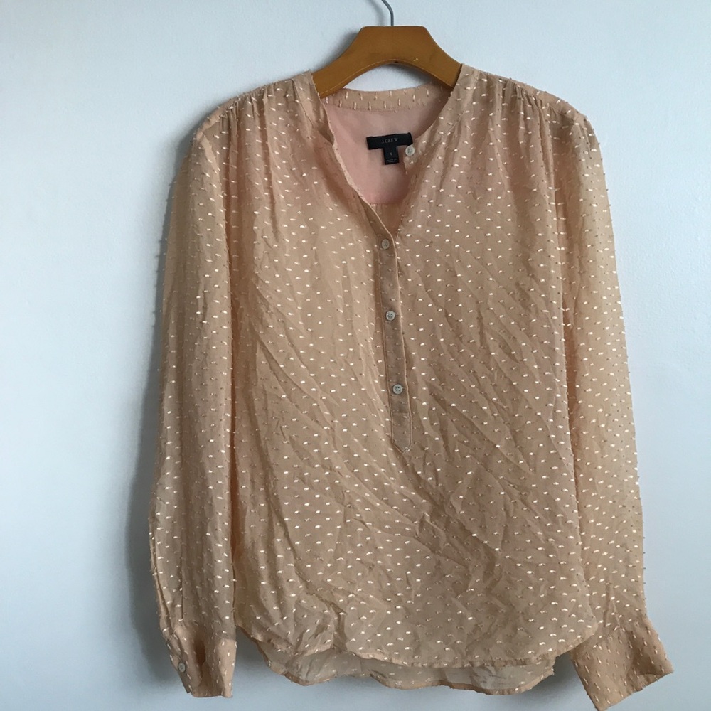 J CREW WOMENS SHIRT 100% SILK BOUCLE LONG SLEEVE HENLEY 6